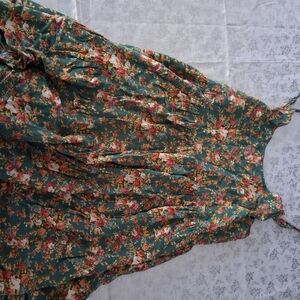 Swell Teal Floral Tie-Neck Top with Pink & Yellow Blooms